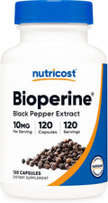 Nutricost Bioperine (Extracto de Pimienta Negra), 10mg por Porción, 120 Cápsulas - Sin Gluten