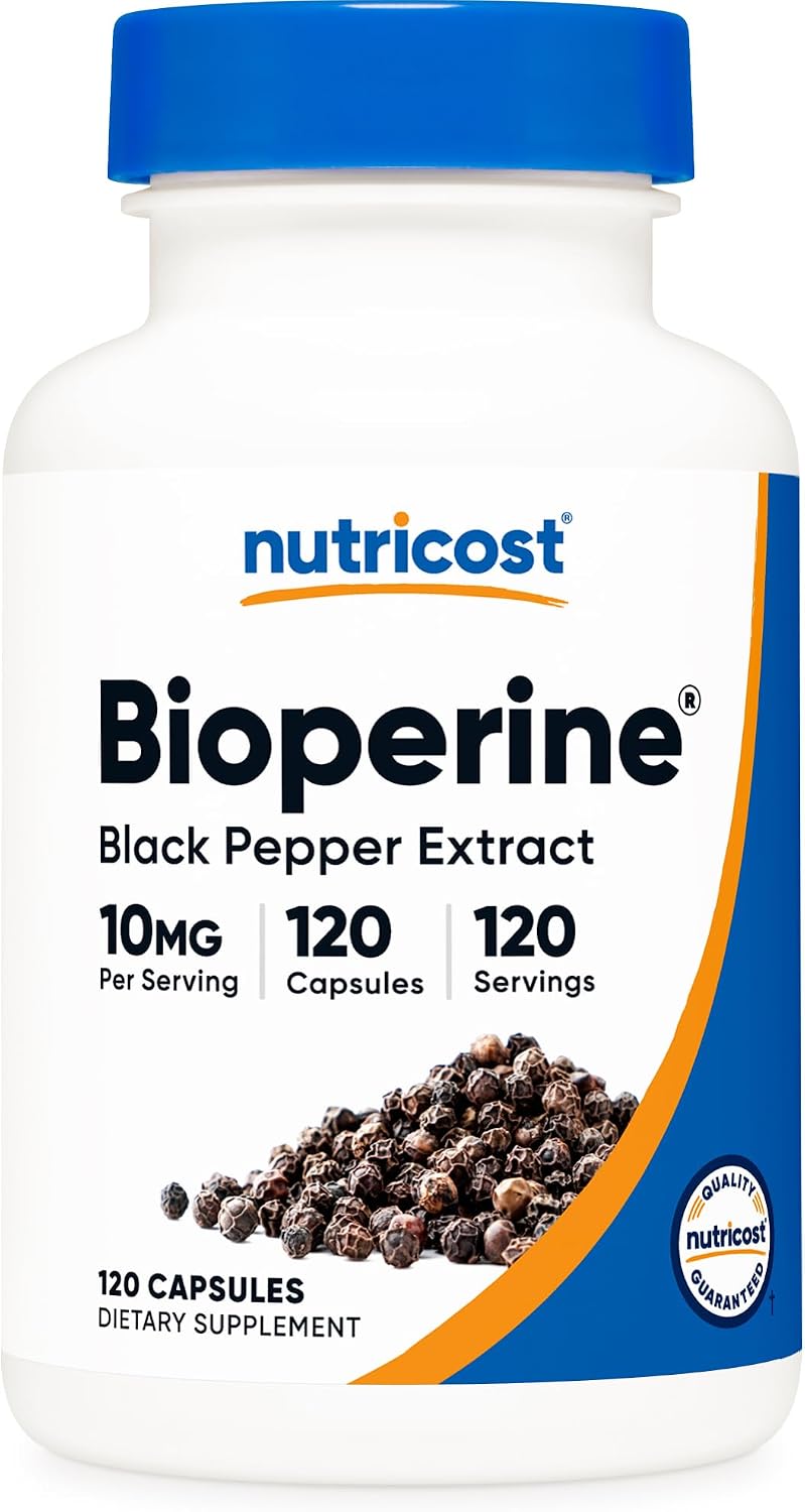 Nutricost Bioperine (Extracto de Pimienta Negra), 10mg por Porción, 120 Cápsulas - Sin Gluten