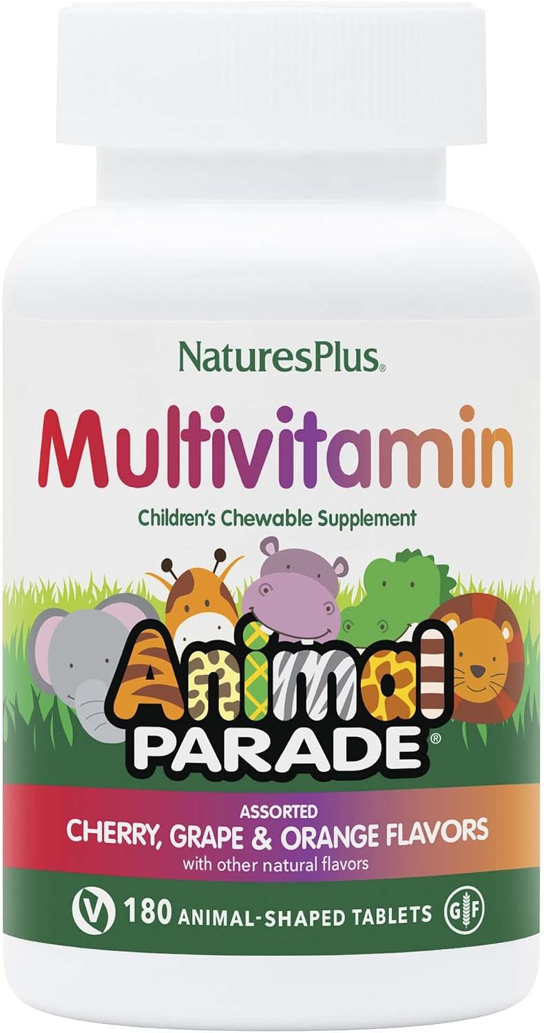 NaturesPlus Animal Parade Multivitamínico Infantil - 180 Comprimidos Masticables con Forma de Animal - Sabores Naturales - Vegetariano y Sin Gluten