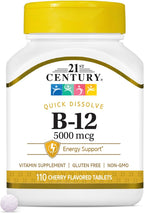 21st Century Vitamina B12 5000 mcg Comprimidos Sublinguales - Sabor Cereza, 110 unidades