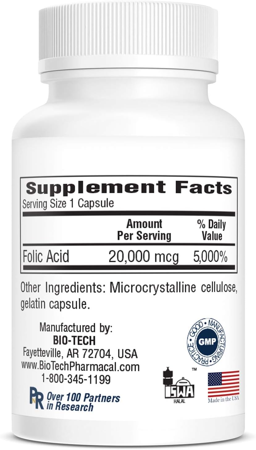 Bio-Tech Pharmacal Folic Acid 20 mg, 100 Tablets