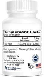 Bio-Tech Pharmacal Folic Acid 20 mg, 100 Tablets