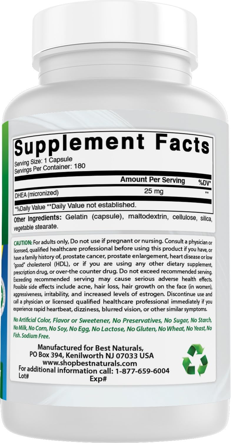 DHEA 25 mg Micronizada, 180 Cápsulas - Best Naturals