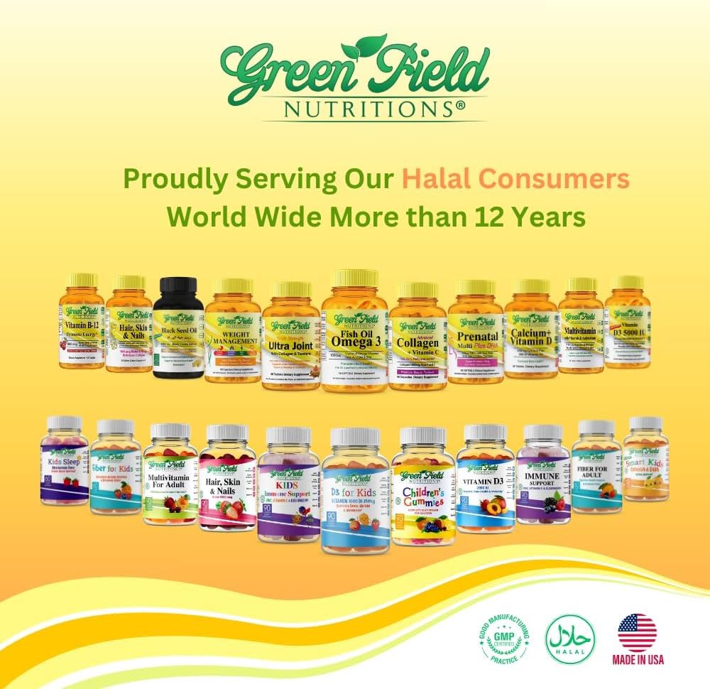 Greenfield Nutritions Vitamina D3 para Niños – 1000 UI – 90 Gominolas | Suplemento de Vitamina D masticable para niños, Apoya Huesos y Sistema Inmunológico | No-GMO, Sin Gelatina, Sin Gluten