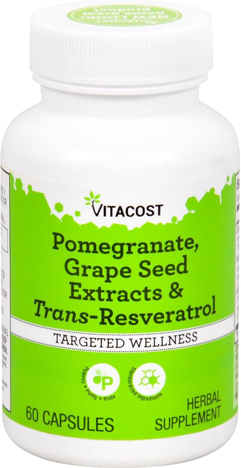 Vitacost Granada, Extractos de Semilla de Uva y Trans-Resveratrol, 60 Cápsulas