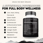 Ancestral Supplements Suplemento de Órganos de Res Alimentados con Pasto - Mezcla de Hígado, Corazón, Riñón, Páncreas, Bazo - Liofilizado - No GMO - 180 Cápsulas