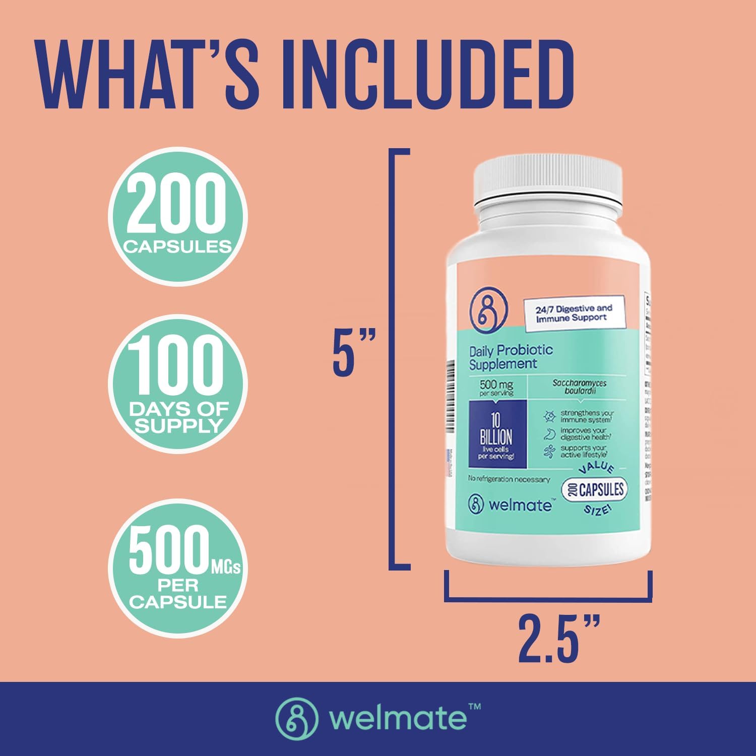 WELMATE Saccharomyces Boulardii 500mg Probiótico 200 Cápsulas