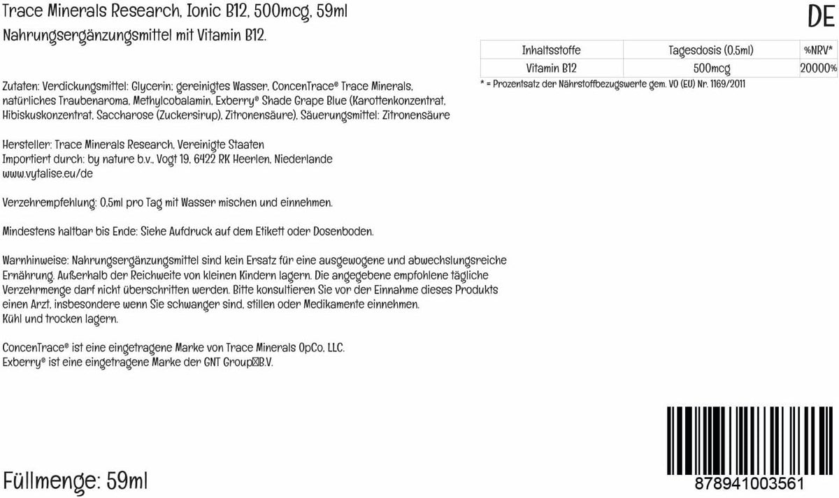 Trace Minerals Líquido Iónico B12 1000 mcg – – Metabolismo energético normal: La B12 participa en el metabolismo – Image 3