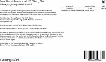Trace Minerals Líquido Iónico B12 1000 mcg – – Metabolismo energético normal: La B12 participa en el metabolismo – Image 3