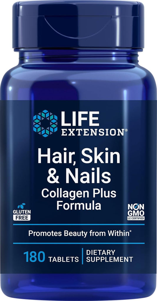 Life Extension Hair, Skin & Nails Collagen Plus Formula, 180 Comprimidos