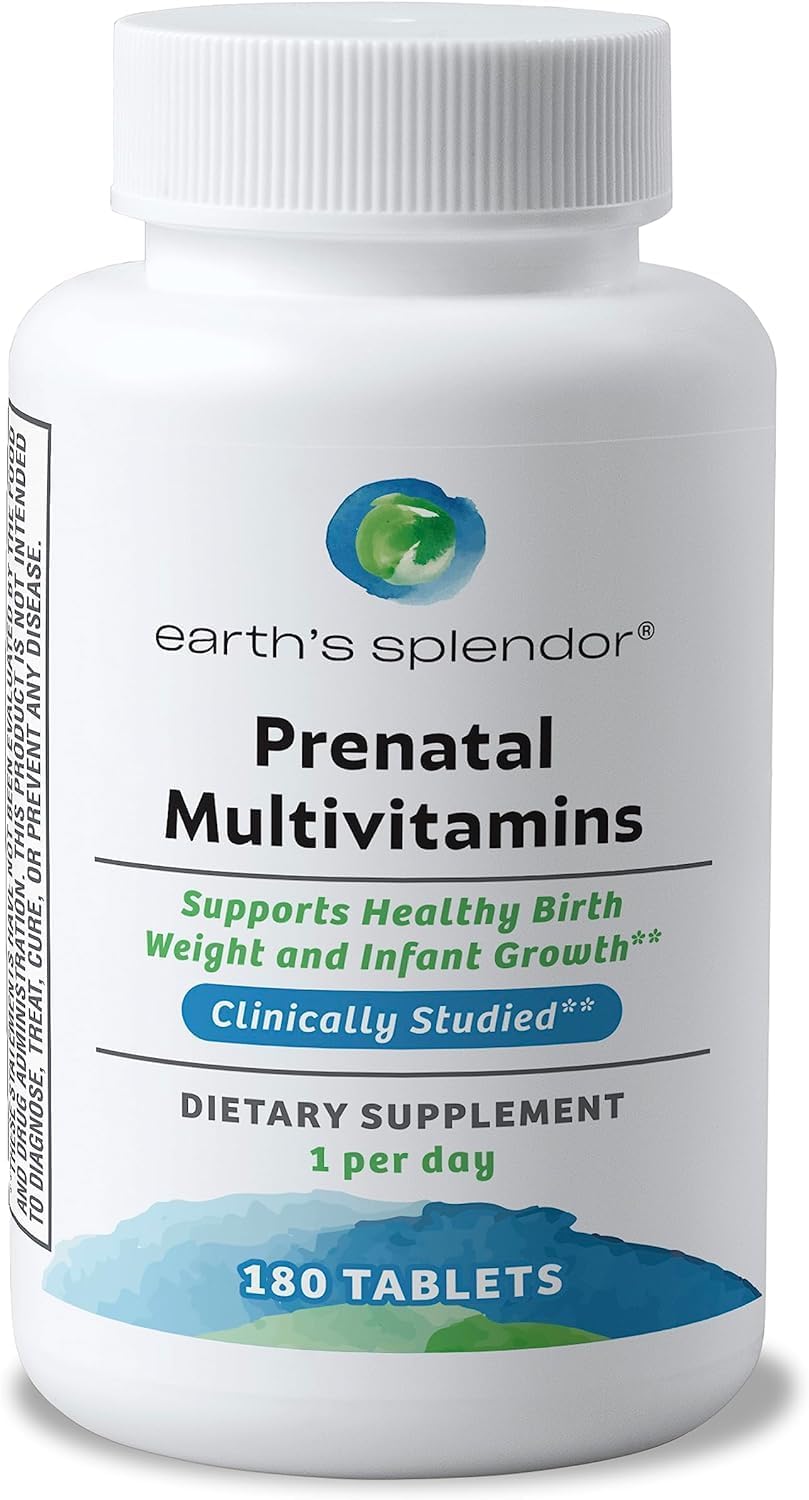 Earth's Splendor Prenatal Multivitamin - Complejo Prenatal con Ácido Fólico, Hierro y Calcio - 180 Comprimidos