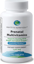 Earth's Splendor Prenatal Multivitamin - Complejo Prenatal con Ácido Fólico, Hierro y Calcio - 180 Comprimidos
