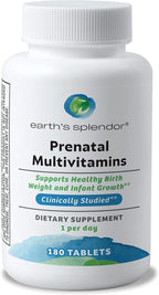 Earth's Splendor Prenatal Multivitamin - Complejo Prenatal con Ácido Fólico, Hierro y Calcio - 180 Comprimidos
