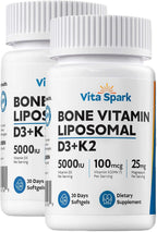 Vita Spark Vitamina D3 K2 - Suplemento de Vitamina D3 5000 UI, K2 MK-7 100 mcg y Magnesio - Cápsulas Blandas Liposomales