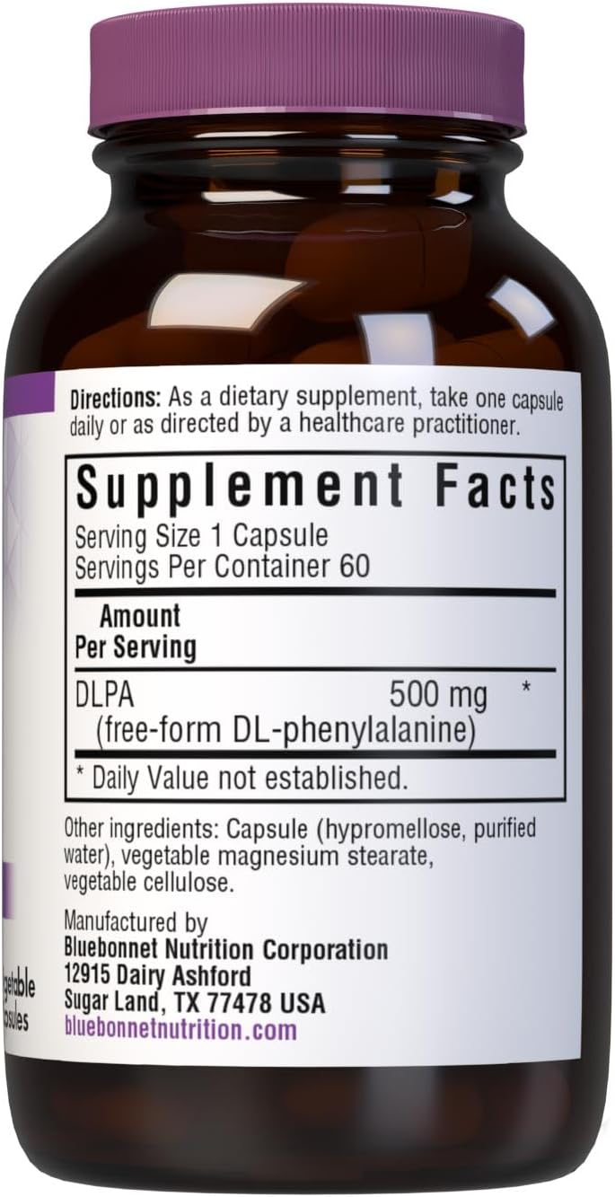 Bluebonnet Nutrition DLPA (DL-Fenilalanina) 500mg, 60 Cápsulas Vegetales