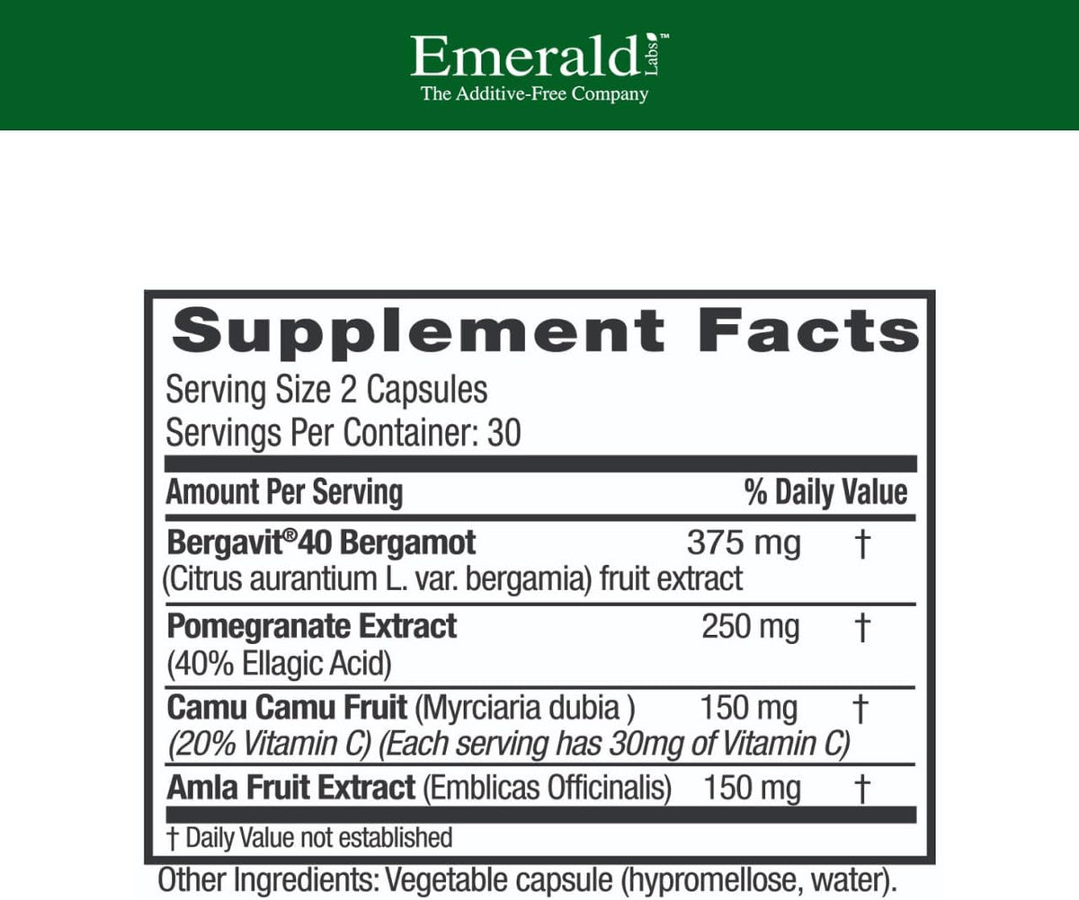EMERALD LABS Bergamot+ - Complemento para el – Granada (Punica granatum): Rica en punicalaginas y antocianinas, – Image 2