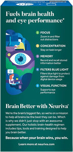 Neuriva Brain + Eye - Suplemento para Memoria, Concentración y Salud Visual - 90 Cápsulas (3 Envases de 30)