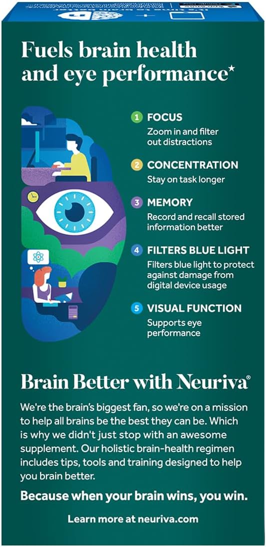 NEURIVA Brain + Eye, Suplemento para Memoria y Visión, 90 Cápsulas