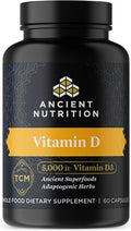 Ancient Nutrition Vitamina D3 5000 UI, 60 Cápsulas – Suplemento con Caldo de Huesos y Extracto de Hongo