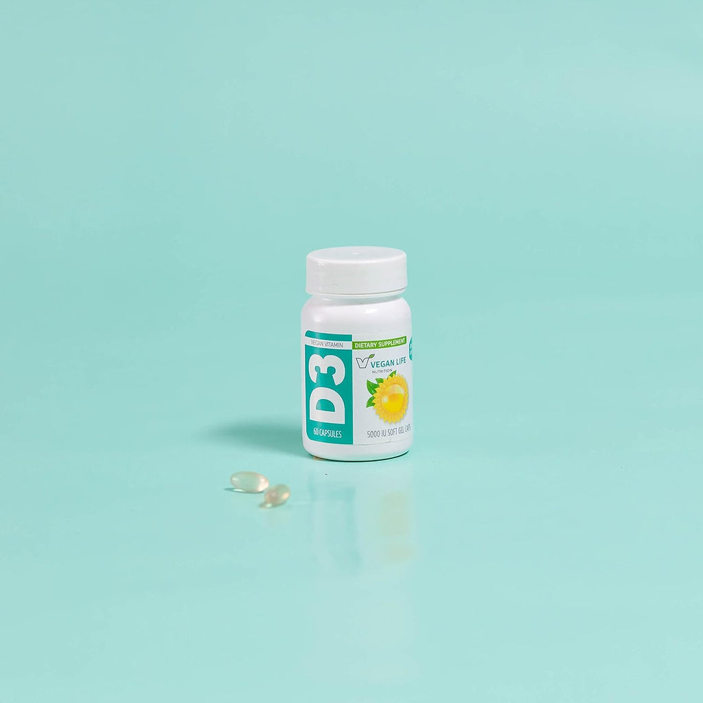 Vegan Life Nutrition - Vitamina D3 5000 UI, 60 Cápsulas - Vegano, Sin Gluten, No GMO