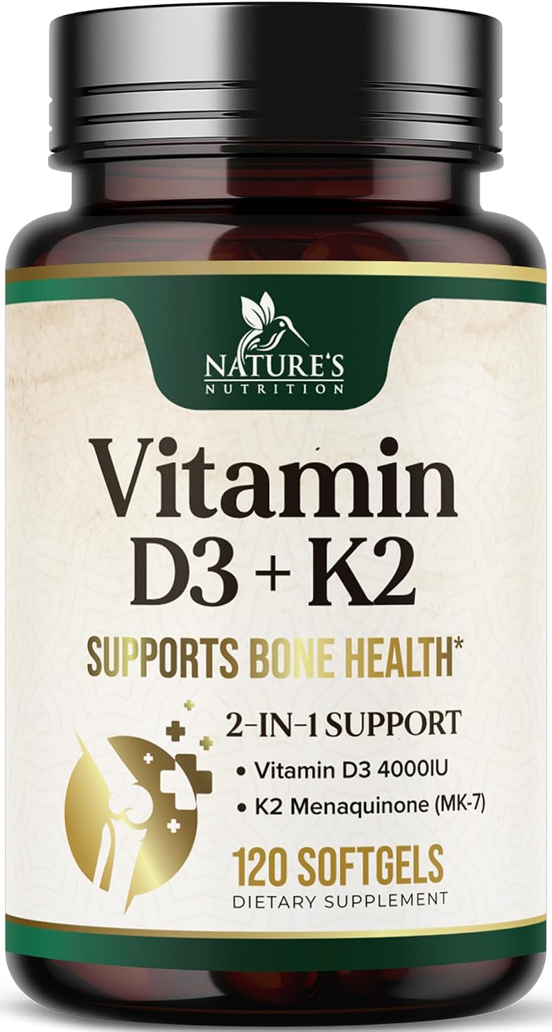 Vitamina D3 4000 UI y K2 100 mcg por Dosis - Suplemento Extra Fuerte para Huesos, Corazón y Músculos - Apoyo Inmune y Absorción de Calcio con Aceite de Oliva - Sin OGM - 120 Cápsulas Blandas