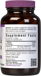 Bluebonnet Nutrition Vitamina D3 1000 UI – 250 Cápsulas Blandas