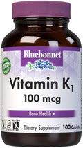 Bluebonnet Vitamina K1 100 mcg – Filoqinona Crystalline – 100 Caplets Veganos