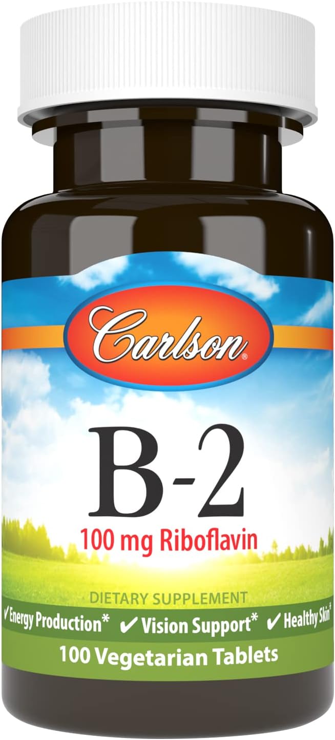 Carlson B-2, 100 mg de Riboflavina, Producción de Energía, Visión y Piel Sana, 250 Comprimidos Vegetarianos