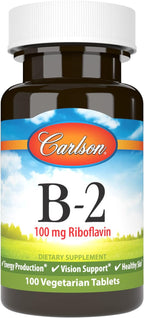 Carlson B-2, 100 mg de Riboflavina, Producción de Energía, Visión y Piel Sana, 250 Comprimidos Vegetarianos