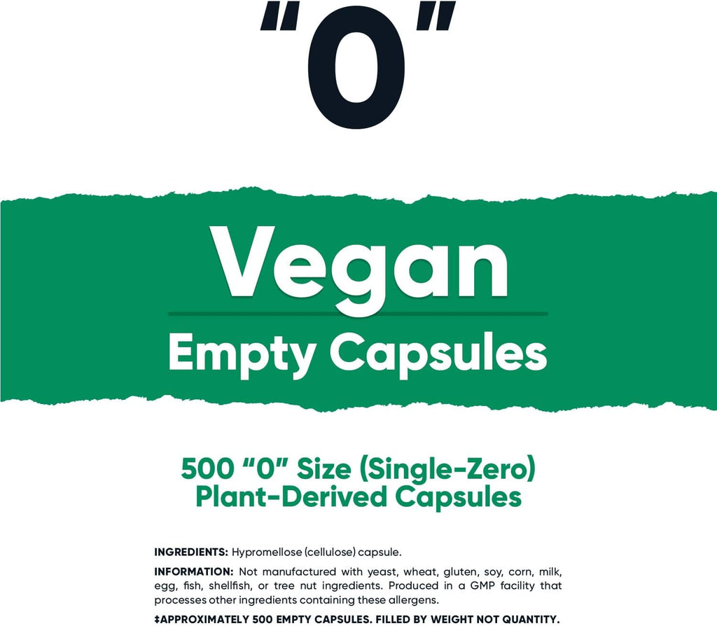 Nutricost Cápsulas Vacías Tamaño 0 Veganas - 500 Cápsulas Transparentes de Origen Vegetal - Certificadas Kosher, Halal, No GMO, Sin Soja, Sin Gluten, Vegetarianas
