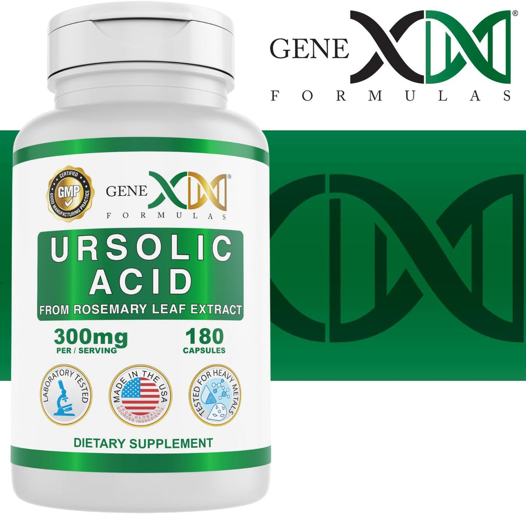 Genex Formulas Ácido Ursólico 300mg (180 Cápsulas) – Extracto de Romero, No-GMO, Sin Gluten, Vegetariano