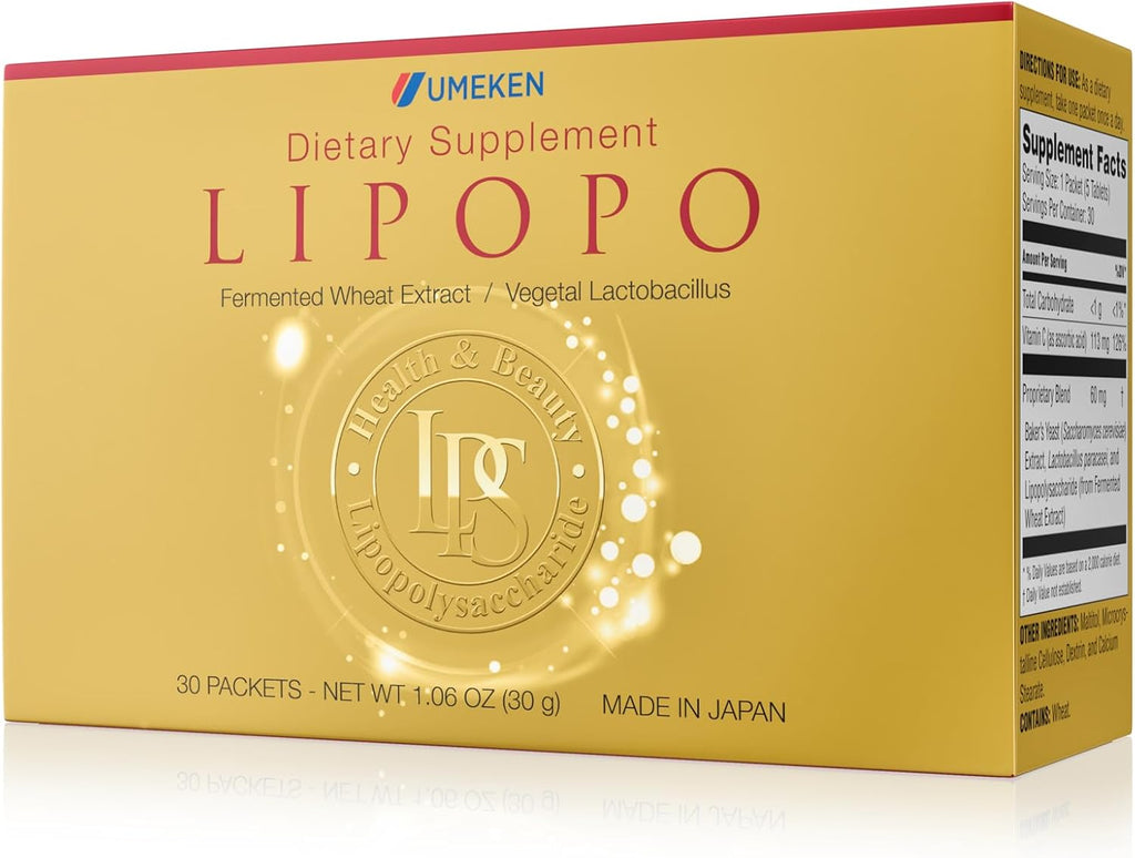 Umeken Lipopo, Suministro para 3 Meses – Lipopolisacárido, Betaglucano de Levadura, Bacterias Lácticas y Vitamina C. 90 Sobres. Hecho en Japón.