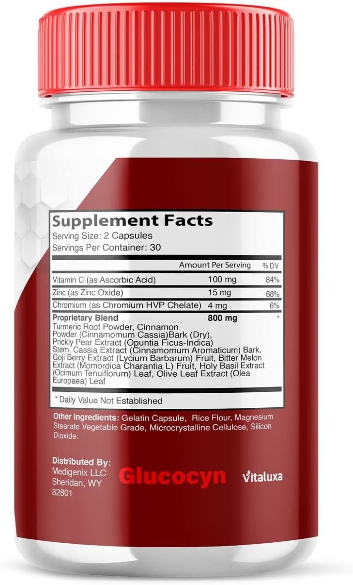 Glucocyn Support Cápsulas - Fórmula de Salud de Glucógeno, Máxima Potencia 800 mg con Vitaminas y Minerales Naturales (60 Cápsulas)