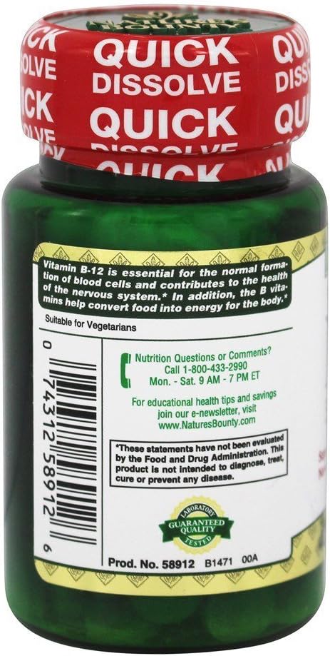Nature's Bounty Vitamina B12 5000 mcg Comprimidos de Disolución Rápida, Sabor Cereza Natural, 40 Comprimidos (Paquete de 2)