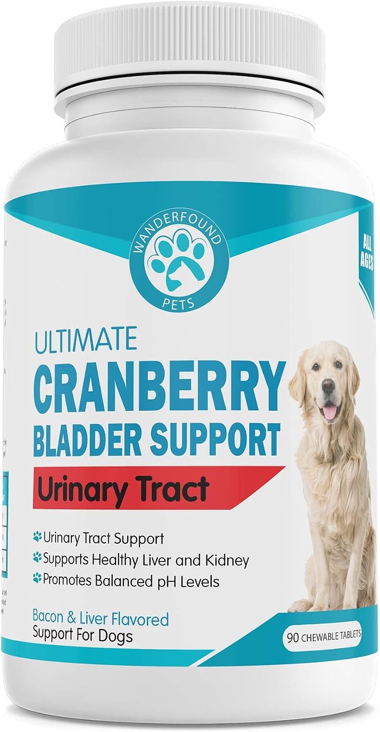 Wanderfound Pets Ultimate Cranberry – Apoyo para la vejiga e infecciones urinarias en perros – 90 comprimidos masticables sabor bacon e hígado