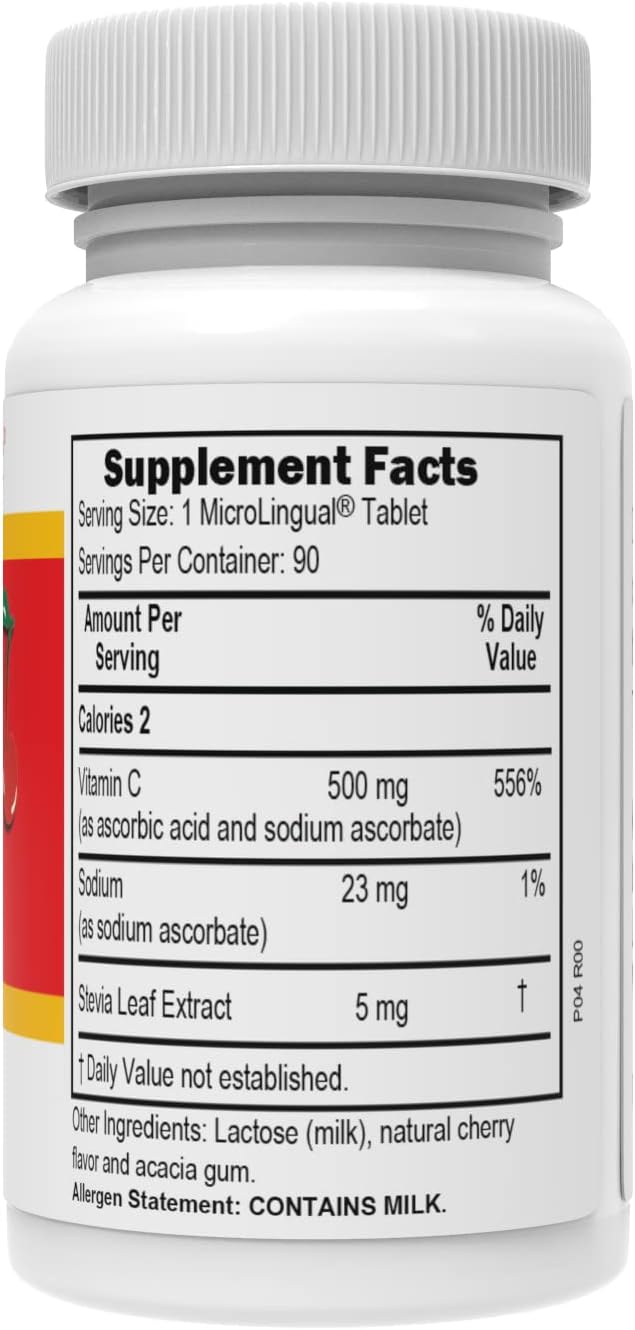Vitamina C 500 mg Cereza Ácida Superior Source - Suplemento Vitamínico Diario que Apoya la Salud Inmunológica - Fórmula de Vitamina C que Contribuye a la Salud Celular - 90 Comprimidos Sublinguales Disolubles