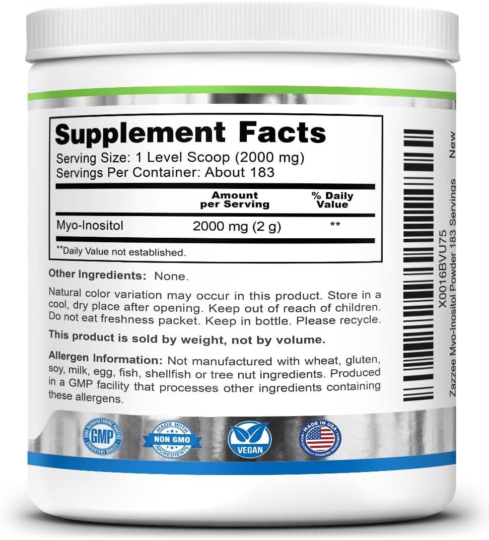 Zazzee Myo-Inositol en Polvo 100% Puro – 2000 mg por Ración, 183 Raciones (6 Meses)
