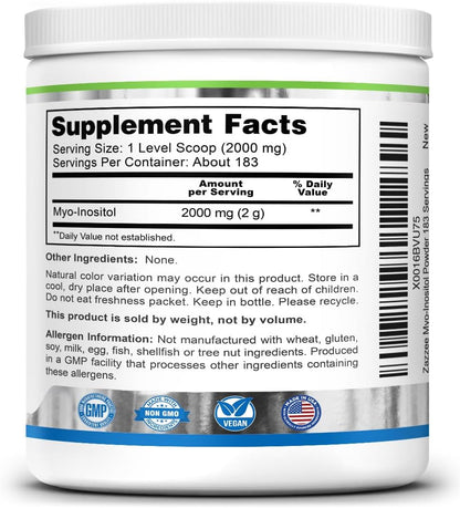 Zazzee Myo-Inositol en Polvo 100% Puro – 2000 mg por Ración, 183 Raciones (6 Meses) – Image 8