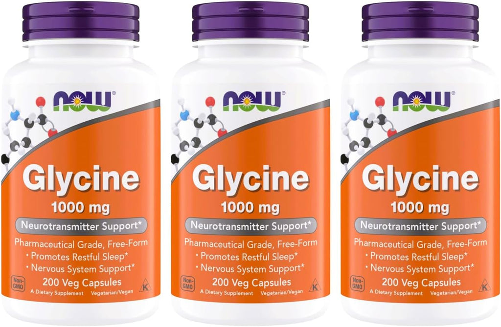 Now Foods Glicina 1000mg - Suplemento para el Sueño y Sistema Nervioso, 200 Cápsulas Veganas