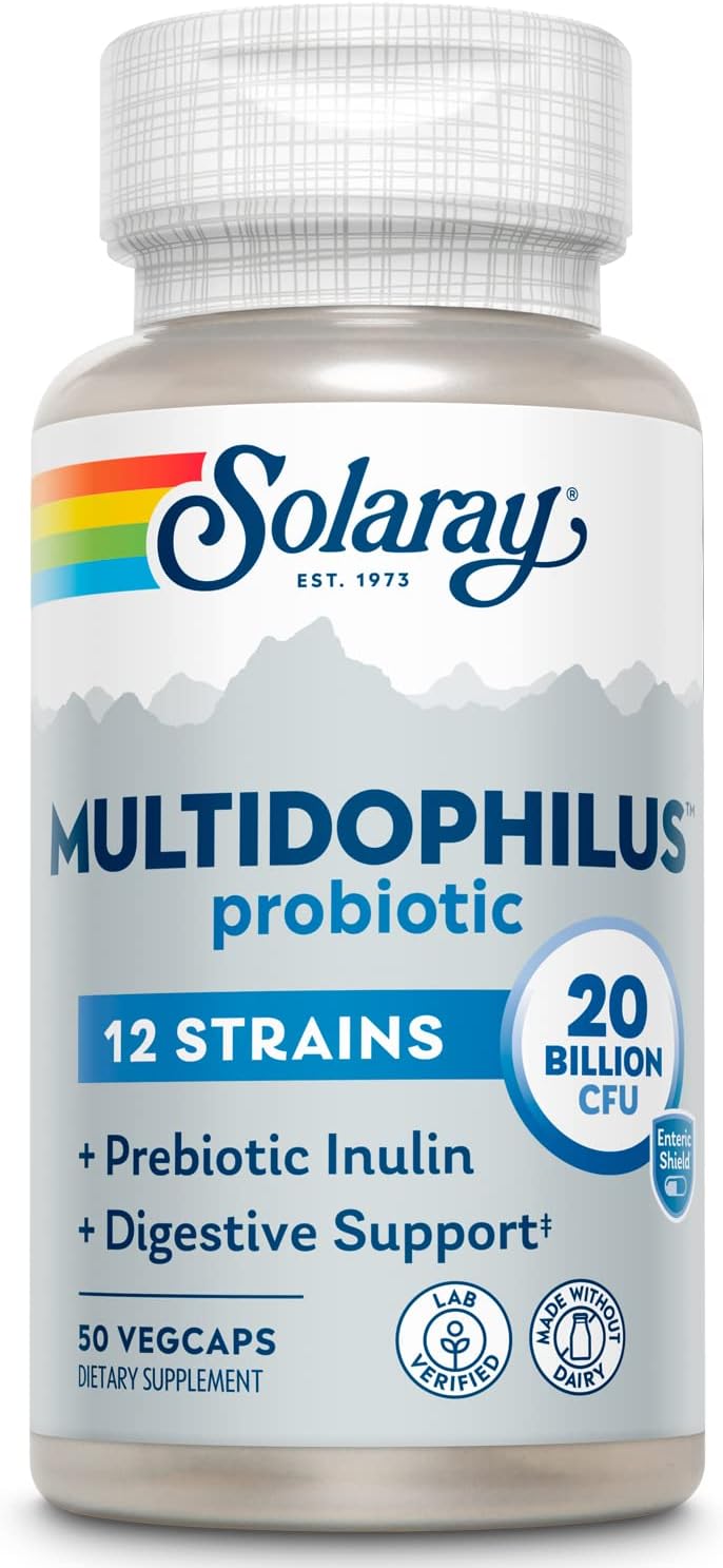 SOLARAY Multidophilus Probiotic 12 Strains 20B CFU with Inulin – 50 Enteric Capsules