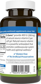 Carlson E-Gems, 400 IU, Heart Health & Optimal Well-Being, Antioxidant, 200 Soft Gels