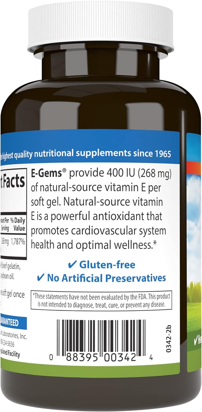 Carlson E-Gems, 400 IU, Heart Health & Optimal Well-Being, Antioxidant, 200 Soft Gels