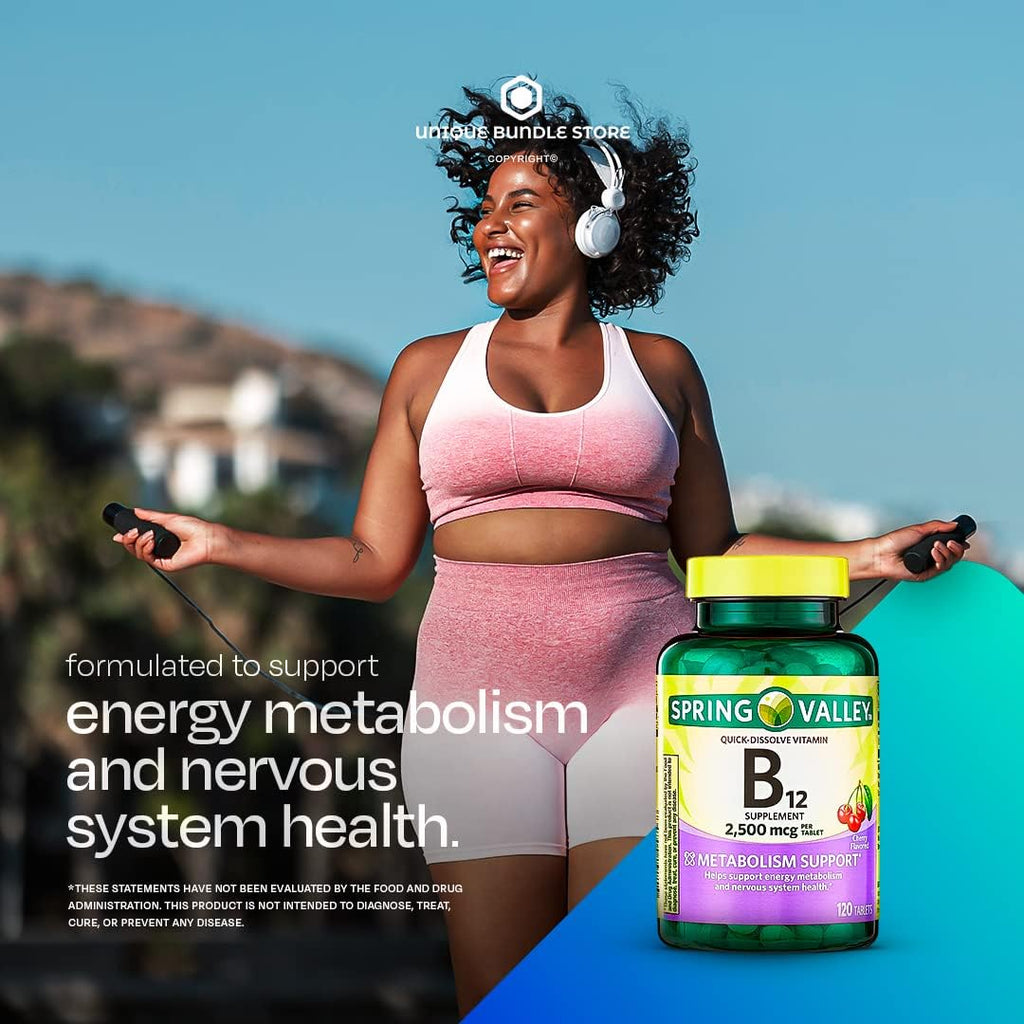 Spring Valley Vitamina B12 2500 mcg Comprimidos de Disolución Rápida Sabor Cereza, 120 Comprimidos