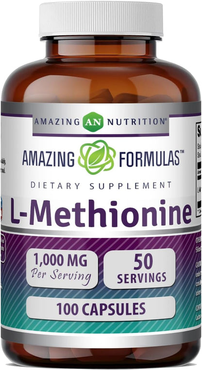 L-Metionina 1000 mg, 100 Cápsulas - Amazing Nutrition – Image 1