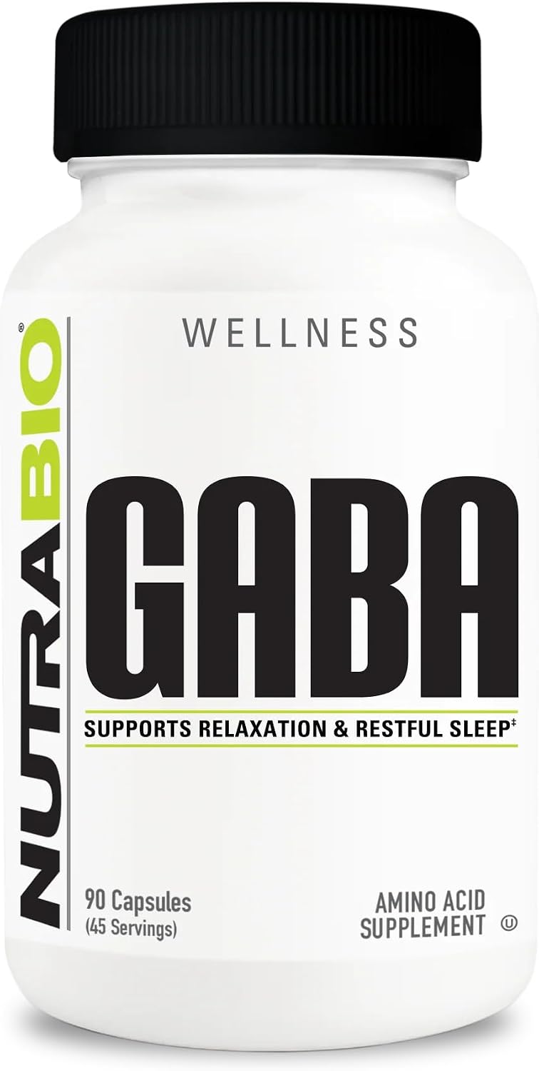 NutraBio 100% Pure GABA Supplement (Gamma-Aminobutyric Acid), 500mg - May Help with Healthy Sleep and Relaxation, 90 Capsules