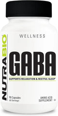 NutraBio 100% Pure GABA Supplement (Gamma-Aminobutyric Acid), 500mg - May Help with Healthy Sleep and Relaxation, 90 Capsules