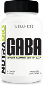 NutraBio 100% Pure GABA Supplement (Gamma-Aminobutyric Acid), 500mg - May Help with Healthy Sleep and Relaxation, 90 Capsules
