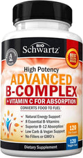 Complejo B con Vitamina C para Máxima Absorción – Metilcobalamina B12 y Folato – B1 B2 B3 B5 B6 B7 B9 – Apoyo Energético e Inmunológico – Sin OGM, 120 Cápsulas