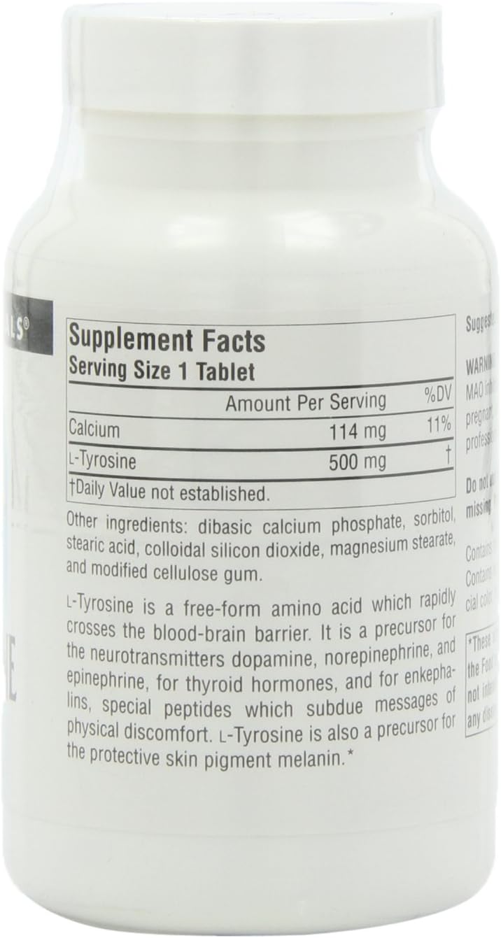 Source Naturals L-Tyrosine 500mg Free Form Amino Acid - 100 Tablets (Pack de 3)