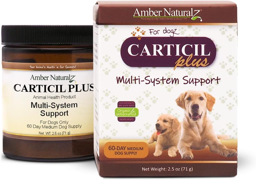 Amber NaturalZ Carticil Plus Suplemento Herbal para Perros - Soporte Multi-Sistema para Articulaciones, Digestión e Inmunidad - Ayuda Natural para el Bienestar y Vitalidad - 30 días para Perros Medianos